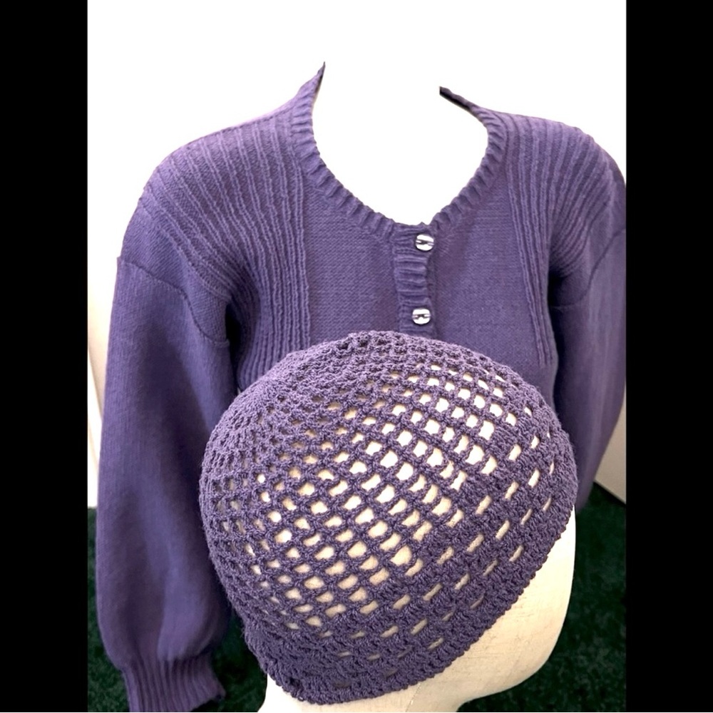 Vintage Handknitted Cardigan & Hat Set · Lilac Quiet Luxury Heirloom - Picture 15 of 16